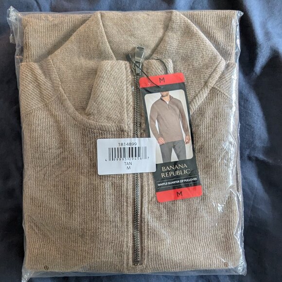 NWT Men's Banana Republic Waffle Quarter Zip | Tan | M - Picture 2 of 3